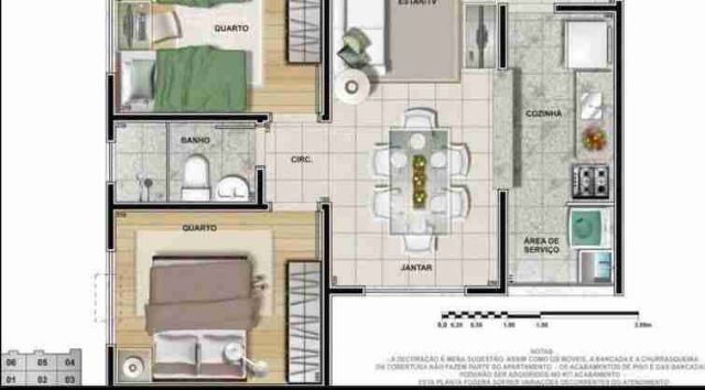 Apartamento com 45m² 2 quartos e 1 banheiro, à venda, no bairro Parque Jóquei Club em Campos dos Goytacazes