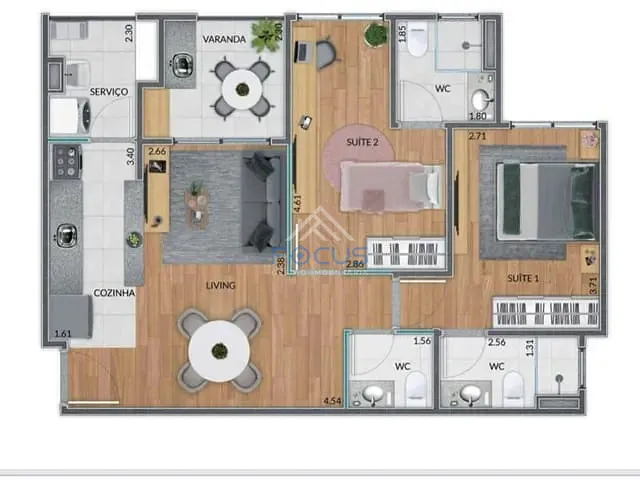 Apartamento com 72m² 2 quartos e 3 banheiros, à venda, no bairro Parque da Represa em Jundiaí