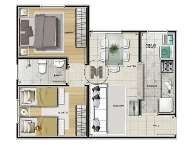 Apartamento com 45m² 2 quartos e 1 banheiro, à venda, no bairro Vila Mariana em Aparecida