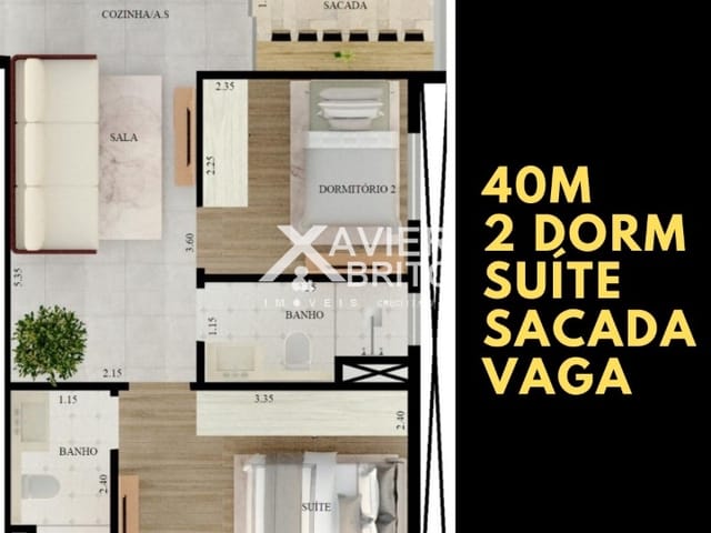 Foto do Apartamento - Apartamento à venda 2 Quartos, 1 Suite, 1 Vaga, 40M², 2, São Paulo - SP | Imobiliária Xavier e Brito