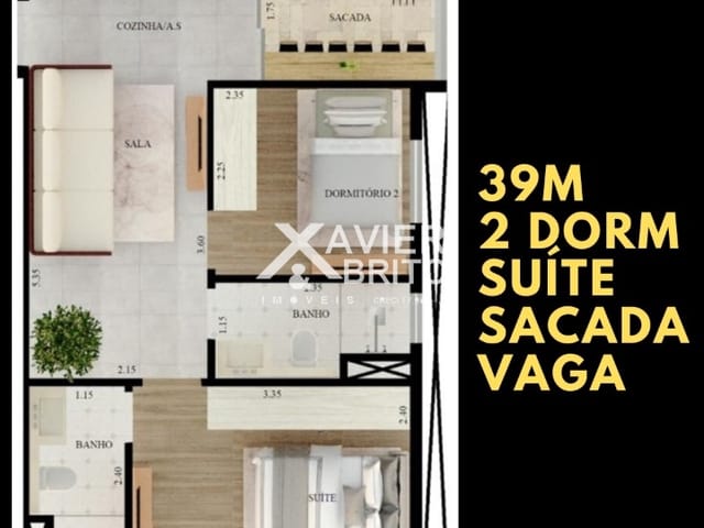 Foto do Apartamento - Apartamento à venda 2 Quartos, 1 Suite, 1 Vaga, 40M², 2, São Paulo - SP | Imobiliária Xavier e Brito