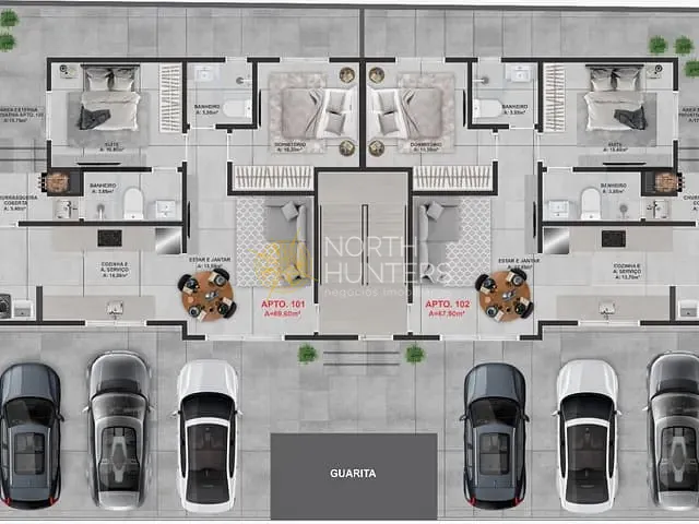 Apartamento com 76m² 2 quartos e 2 banheiros, à venda, no bairro Tabuleiro em Barra Velha