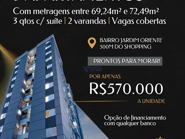 Apartamento 3 quartos e 2 banheiros, à venda, no bairro Jardim Oriente em São José dos Campos
