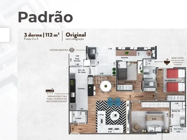Apartamento com 112m² 3 quartos e 2 banheiros, à venda, no bairro Estiva em Taubaté