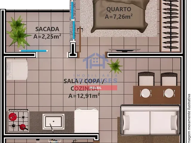 Apartamento 1 quarto e 1 banheiro, à venda, no bairro Cajuru em Curitiba