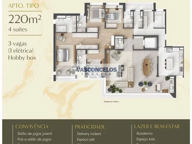 Apartamento com 220m² 4 quartos e 5 banheiros, à venda, no bairro Jardim das Colinas em São José dos Campos