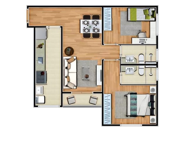 Foto do Apartamento - Apartamento à venda no Parque Bom Retiro, Paulínia, SP, com 2 dormitórios (1 suíte), sacada e 2 vagas cobertas. | Hermes Imóveis