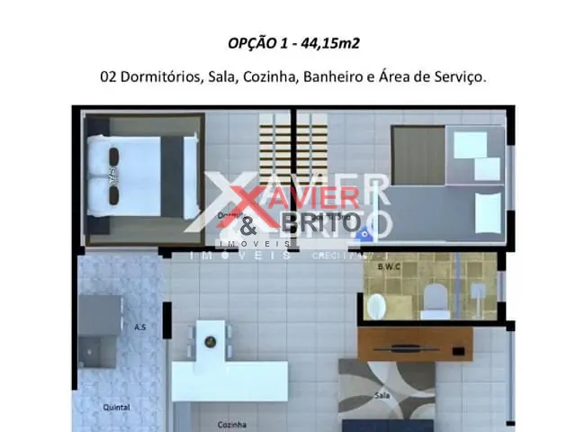 Apartamento 2 quartos e 1 banheiro, à venda, no bairro 1 em São Paulo