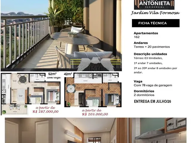 Apartamento 2 quartos e 1 banheiro, à venda, no bairro Jardim Vila Formosa em São Paulo