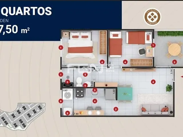 Apartamento 2 quartos e 1 banheiro, à venda, no bairro Cachoeirinha (Abrantes) em Camaçari