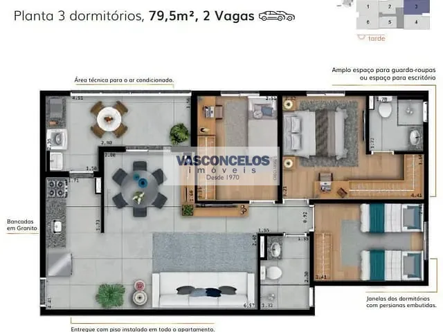 Apartamento 3 quartos e 2 banheiros, à venda, no bairro Parque Industrial em São José dos Campos