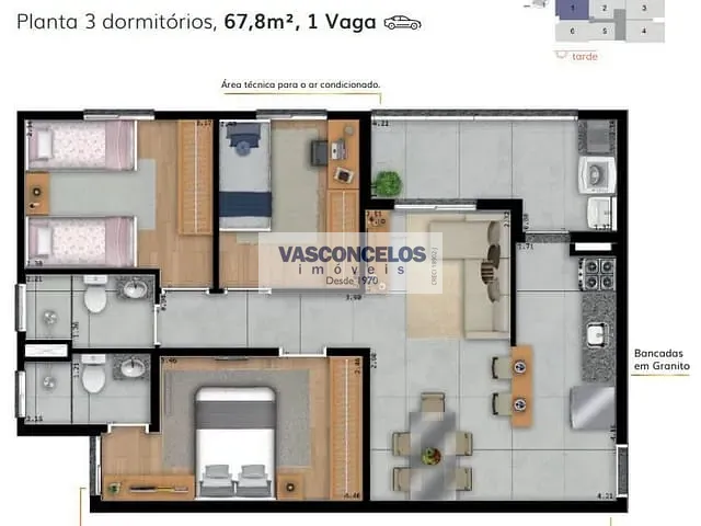 Apartamento 3 quartos e 2 banheiros, à venda, no bairro Parque Industrial em São José dos Campos