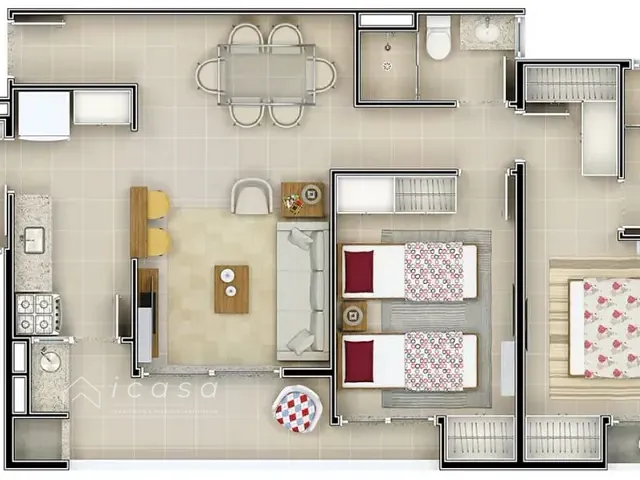 Apartamento com 71m² 2 quartos e 2 banheiros, à venda, no bairro Barranco em Taubaté