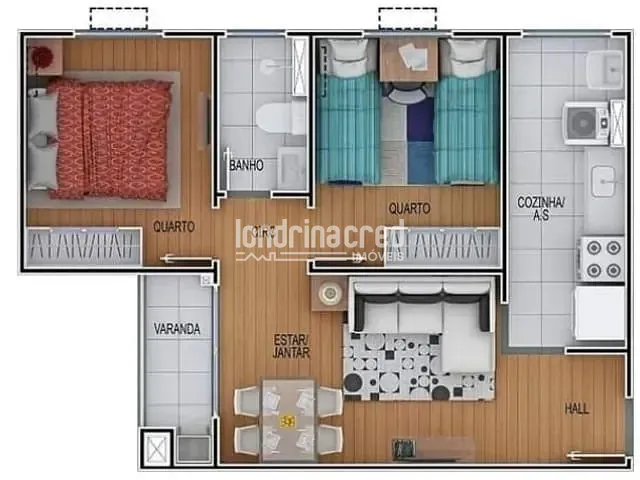 Apartamento 2 quartos e 1 banheiro, à venda, no bairro Fazenda Gleba Palhano em Londrina