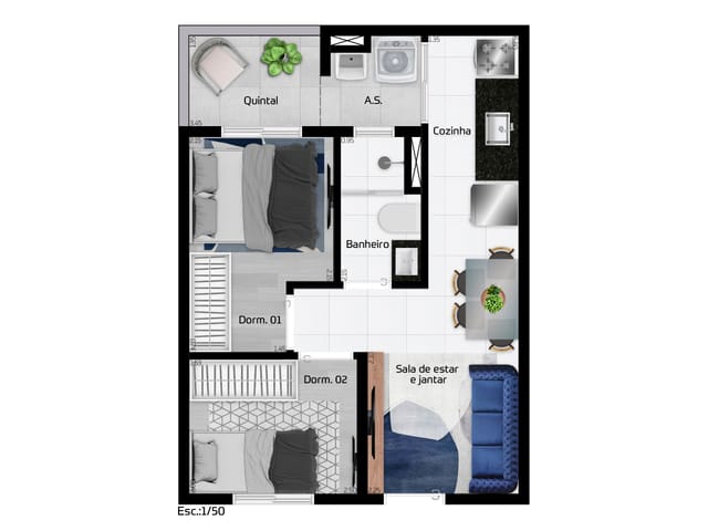 Apartamento 2 quartos e 1 banheiro, para alugar, no bairro Vila Dalila em São Paulo