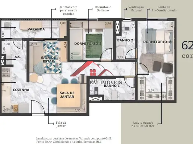 Apartamento com 63m² 2 quartos e 2 banheiros, à venda, no bairro Vila Guiomar em Santo André