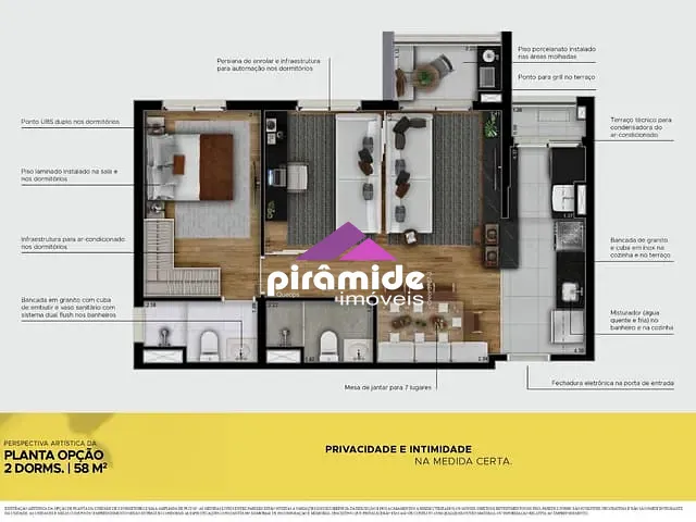 Apartamento com 62m² 2 quartos e 2 banheiros, à venda, no bairro Jardim Esplanada em São José dos Campos