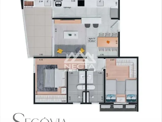 Apartamento com 75m² 2 quartos e 2 banheiros, à venda, no bairro Jardim Primavera em Caraguatatuba