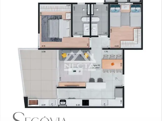 Apartamento com 75m² 2 quartos e 2 banheiros, à venda, no bairro Jardim Primavera em Caraguatatuba