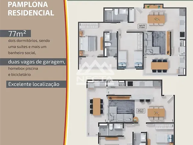Apartamento com 77m² 2 quartos e 2 banheiros, à venda, no bairro Prainha em Caraguatatuba