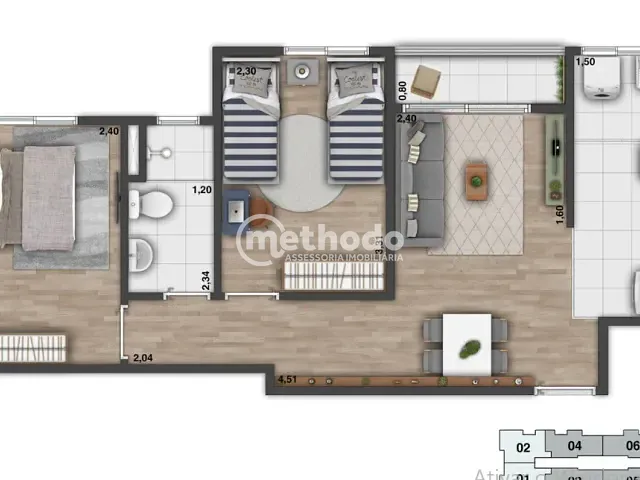 Apartamento com 48m² 2 quartos e 1 banheiro, à venda, no bairro Vila Palácios em Campinas