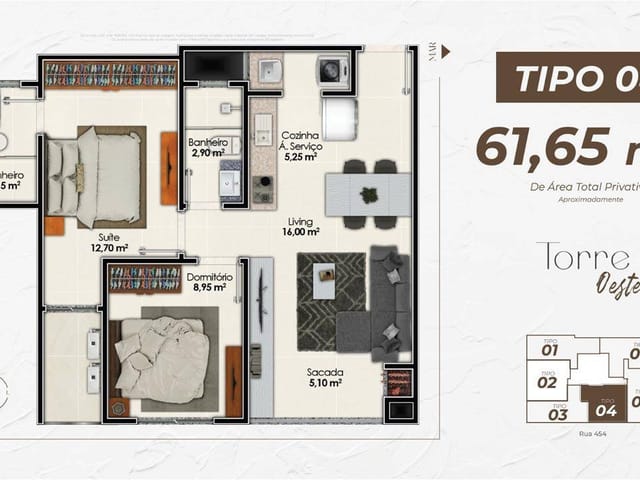 Apartamento com 61m² 2 quartos e 2 banheiros, à venda, no bairro Morretes em Itapema