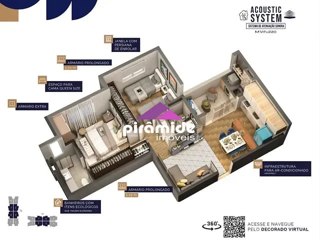 Apartamento com 56m² 2 quartos e 2 banheiros, à venda, no bairro Vila Industrial em São José dos Campos