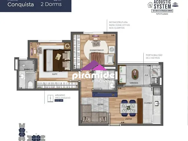 Apartamento com 56m² 2 quartos e 2 banheiros, à venda, no bairro Vila Industrial em São José dos Campos