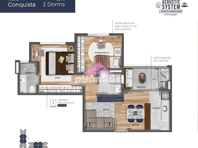 Apartamento com 56m² 2 quartos e 2 banheiros, à venda, no bairro Vila Industrial em São José dos Campos