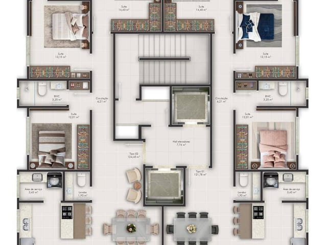 Apartamento com 122m² 3 quartos e 4 banheiros, à venda, no bairro Meia Praia em Itapema