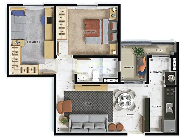 Apartamento com 58m² 2 quartos e 1 banheiro, à venda, no bairro Jardim do Lago em Jundiaí