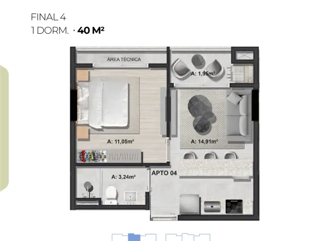 Apartamento com 40m² 1 quarto e 1 banheiro, à venda, no bairro Tabuleiro em Camboriú