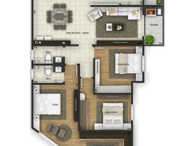 Apartamento com 124m² 3 quartos e 2 banheiros, à venda, no bairro Estrela em Ponta Grossa