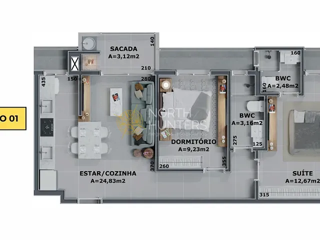 Apartamento com 65m² 2 quartos e 2 banheiros, à venda, no bairro Cachoeira do Bom Jesus em Florianópolis