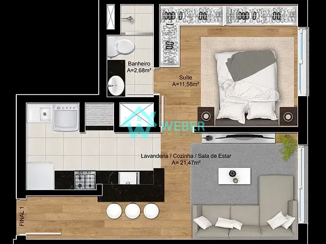 Apartamento com 60m² 1 quarto e 1 banheiro, à venda, no bairro Pátria Nova em Novo Hamburgo