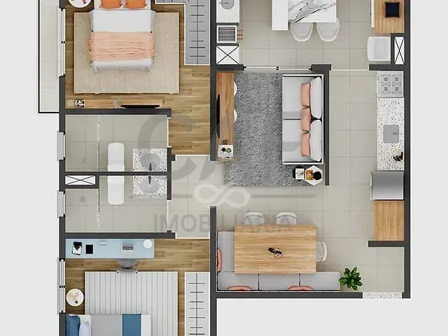 Apartamento com 61m² 1 quarto e 2 banheiros, à venda, no bairro Morumbi em Paulínia