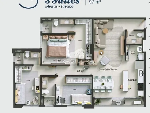 Apartamento com 98m² 3 quartos e 5 banheiros, à venda, no bairro Setor Pedro Ludovico em Goiânia