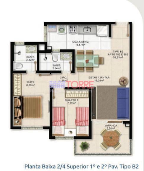 Apartamento à venda com 2 quartos, 59m² - Foto 2