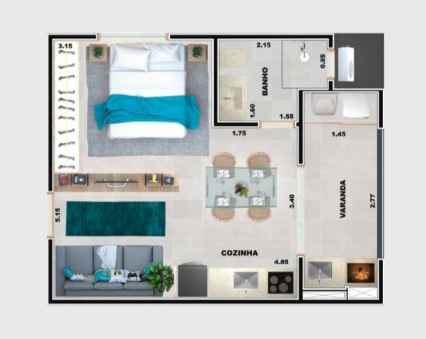 Apartamento 1 quarto e 1 banheiro, à venda, no bairro Praia Grande em Ubatuba