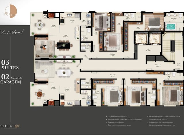 Apartamento com 128m² 3 quartos e 4 banheiros, à venda, no bairro Balneário Perequê em Porto Belo
