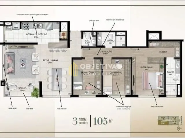 Apartamento 3 quartos e 2 banheiros, à venda, no bairro Menino Deus em Porto Alegre