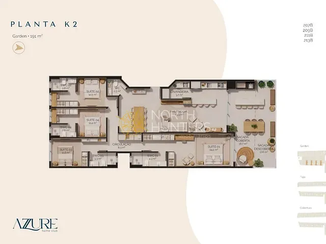 Apartamento com 192m² 4 quartos e 5 banheiros, à venda, no bairro Praia Brava em Florianópolis