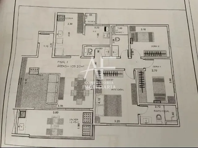 Apartamento com 109m² 3 quartos e 2 banheiros, à venda, no bairro Jardim das Nações em Taubaté