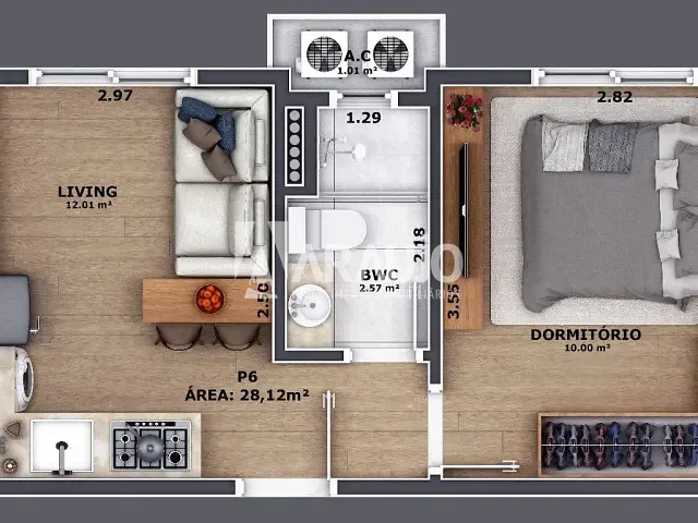 Apartamento com 60m² 1 quarto e 1 banheiro, à venda, no bairro Centro em Itajaí
