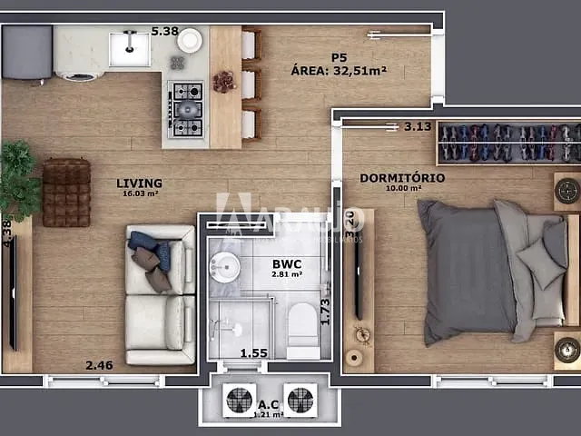 Apartamento com 60m² 1 quarto e 1 banheiro, à venda, no bairro Centro em Itajaí
