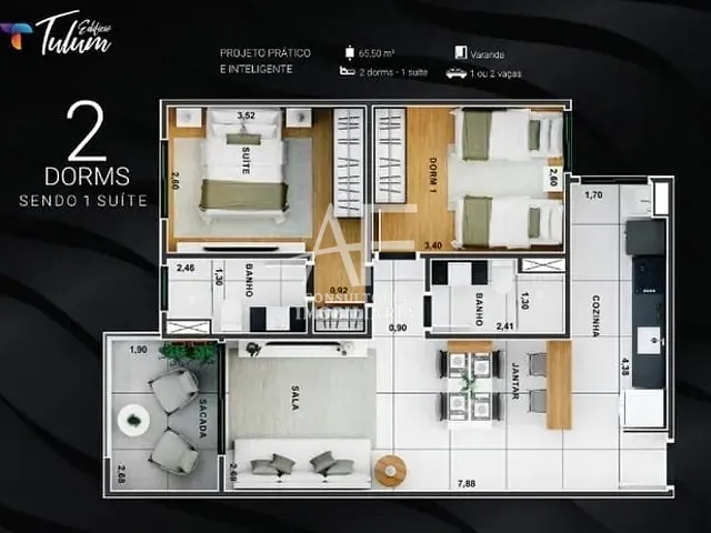 Apartamento 2 quartos e 2 banheiros, à venda, no bairro Jardim das Nações em Taubaté