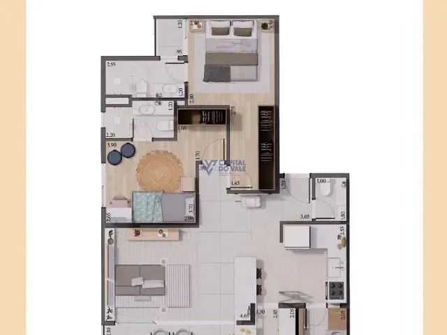 Apartamento 2 quartos e 1 banheiro, à venda, no bairro Vila Ema em São José dos Campos