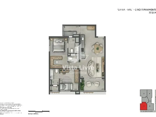 Apartamento com 77m² 2 quartos e 2 banheiros, à venda, no bairro Cerqueira César em São Paulo