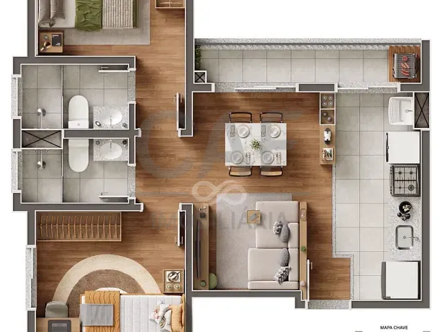 Apartamento 2 quartos e 2 banheiros, à venda, no bairro Estância das Flores em Jaguariúna