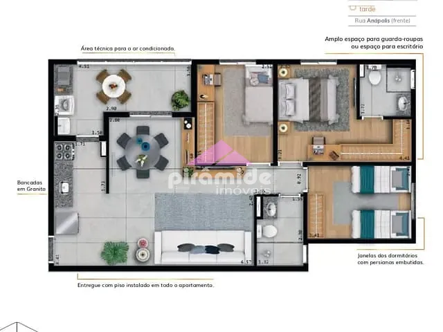 Apartamento com 80m² 3 quartos e 2 banheiros, à venda, no bairro Parque Industrial em São José dos Campos